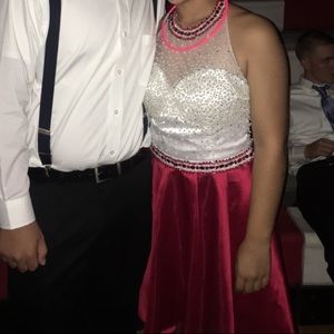 Short red and white pearl dress